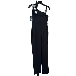 Alexa B Nites Black Jumpsuit One Sleeve Diamond Straps New
